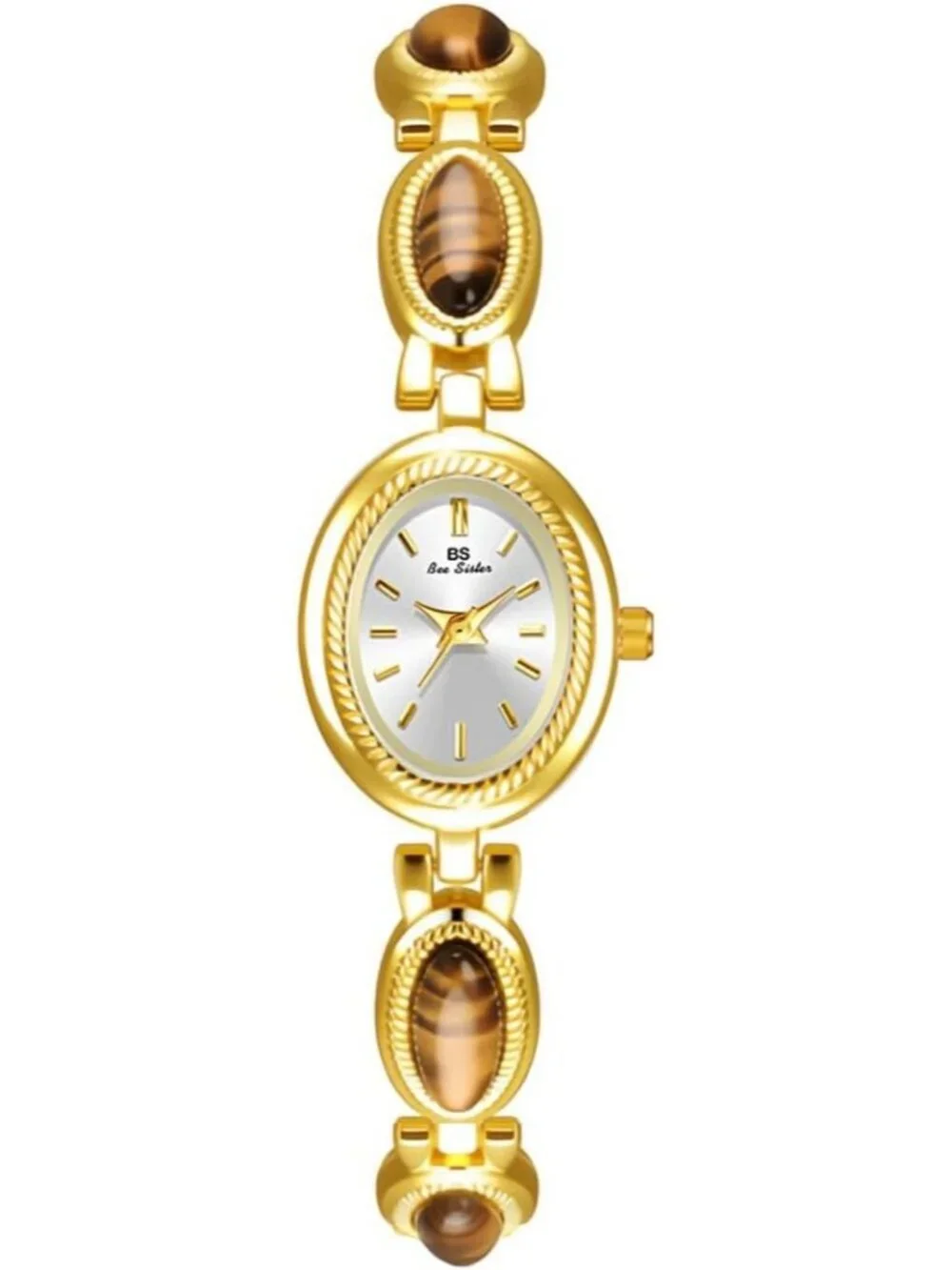Women's Gold And Brown Analog Quartz Oval Dainty Vintage Bracelet Luxury Watch